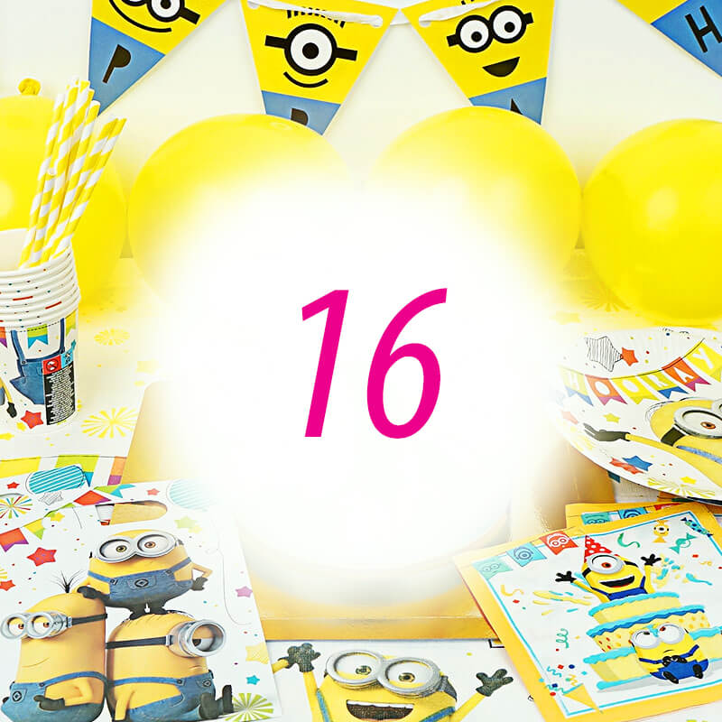 Partyset Minions® för 16 barn - Dekorationset exkl. tårta