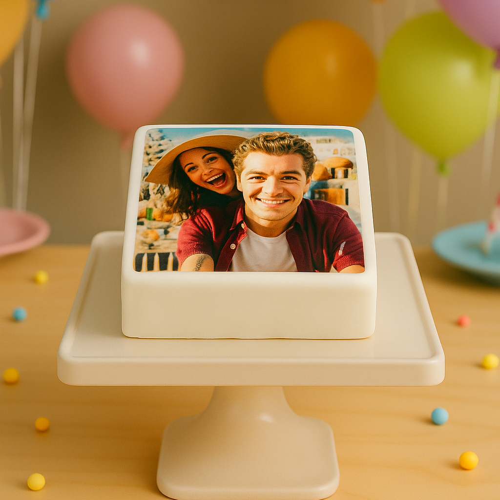 eine quadratische Fototorte