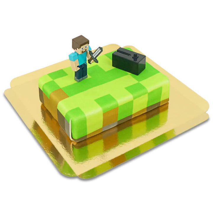 Minecraft®-figur på spelvärldstårta