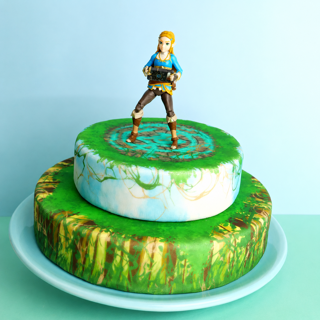 Zelda® auf zweistöckiger Waldruine-Torte