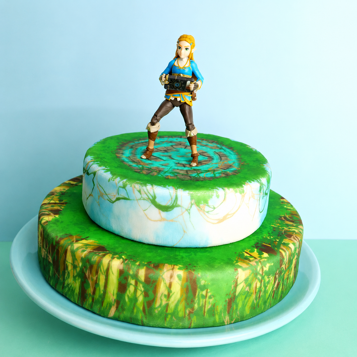 Zelda® auf zweistöckiger Waldruine-Torte