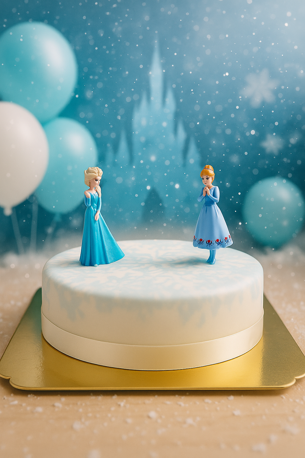 Anna und Elsa von die Eiskönigin auf Schneeflocken-Torte