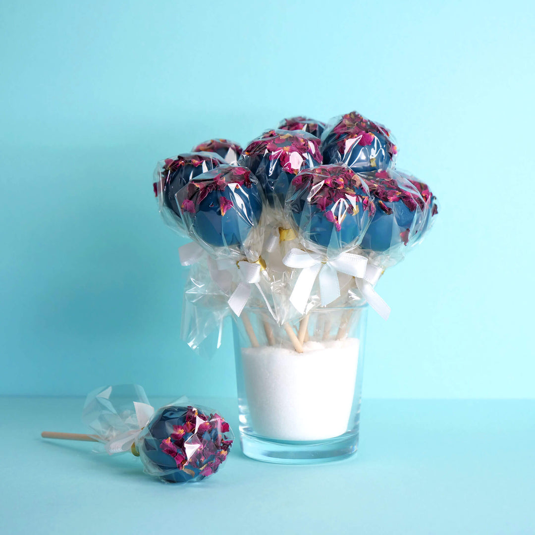 Blåa Cake-Pops med Rosdekoration (12 st)