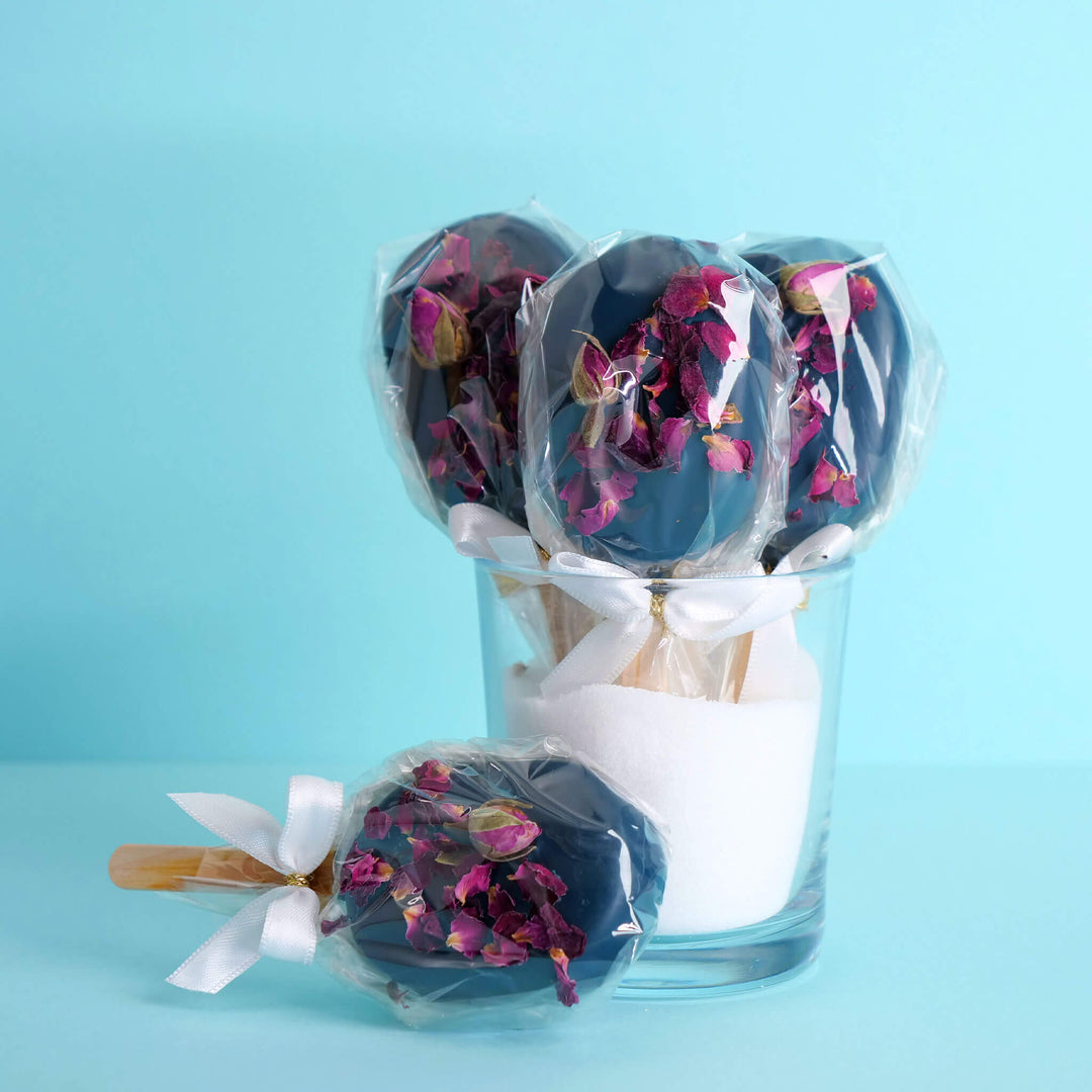 Blåa Cake-Popsicles med Rosdekoration (10 st)