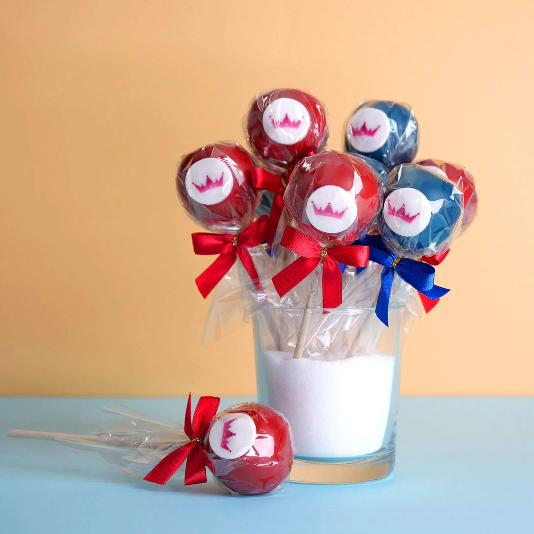 Bunte Cake-Pops mit Logo in 2 Farben (2x6 Stück)