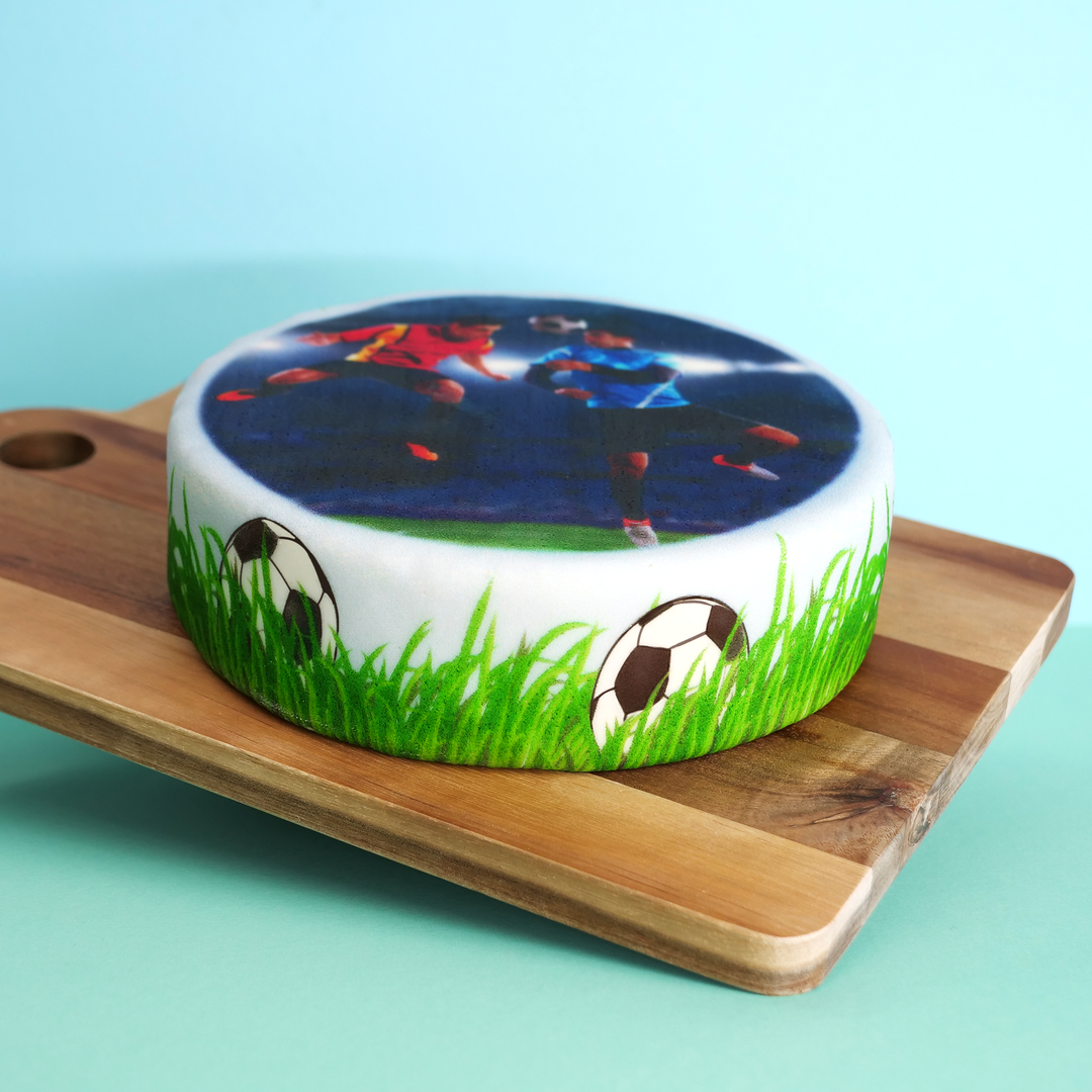 Fototårta med fotbollsram, rund