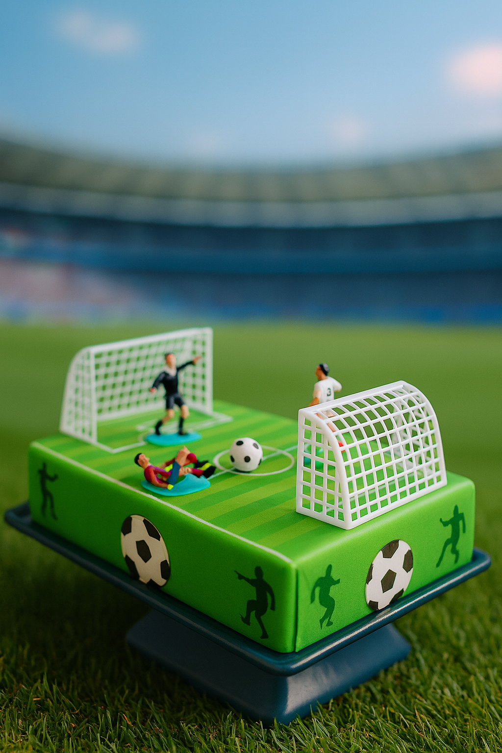 Fußballfeld-Torte mit Fußballern
