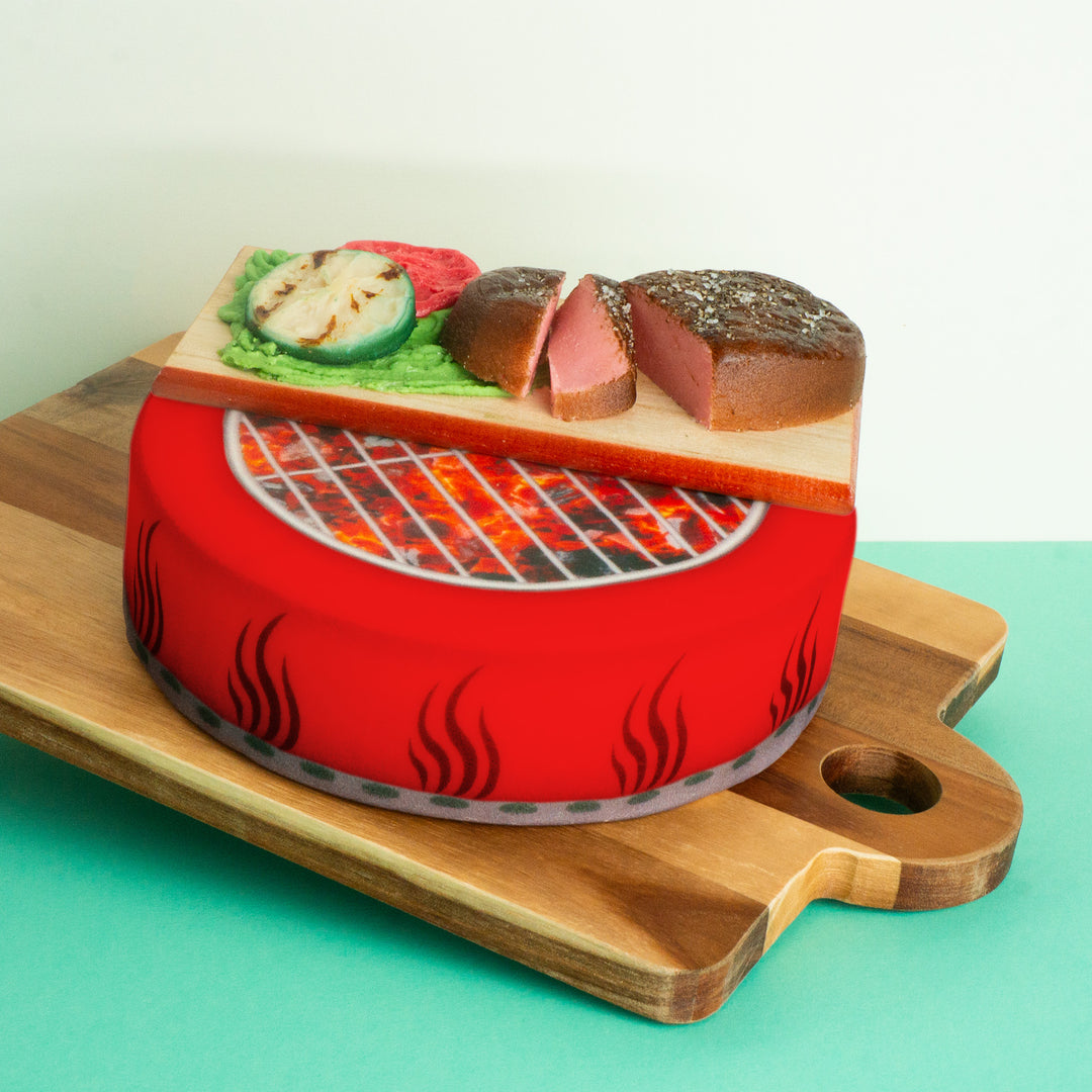 Grilltårta med ätbart grillgodis i marsipan