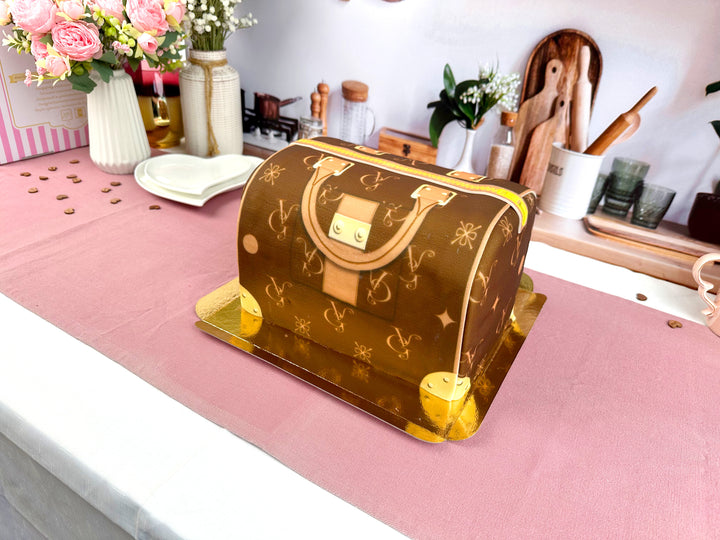 Handväsktårta VG, Brun med beiga detaljer