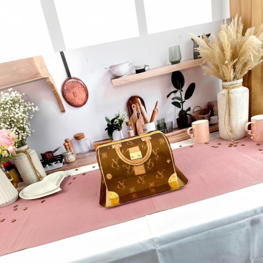 Handväsktårta VG, Brun med beiga detaljer