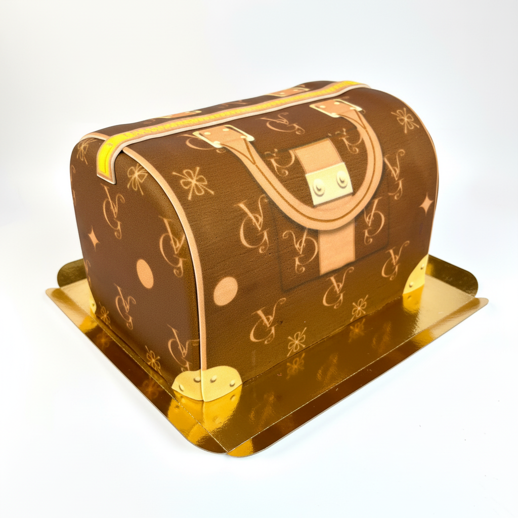 Handväsktårta VG, Brun med beiga detaljer