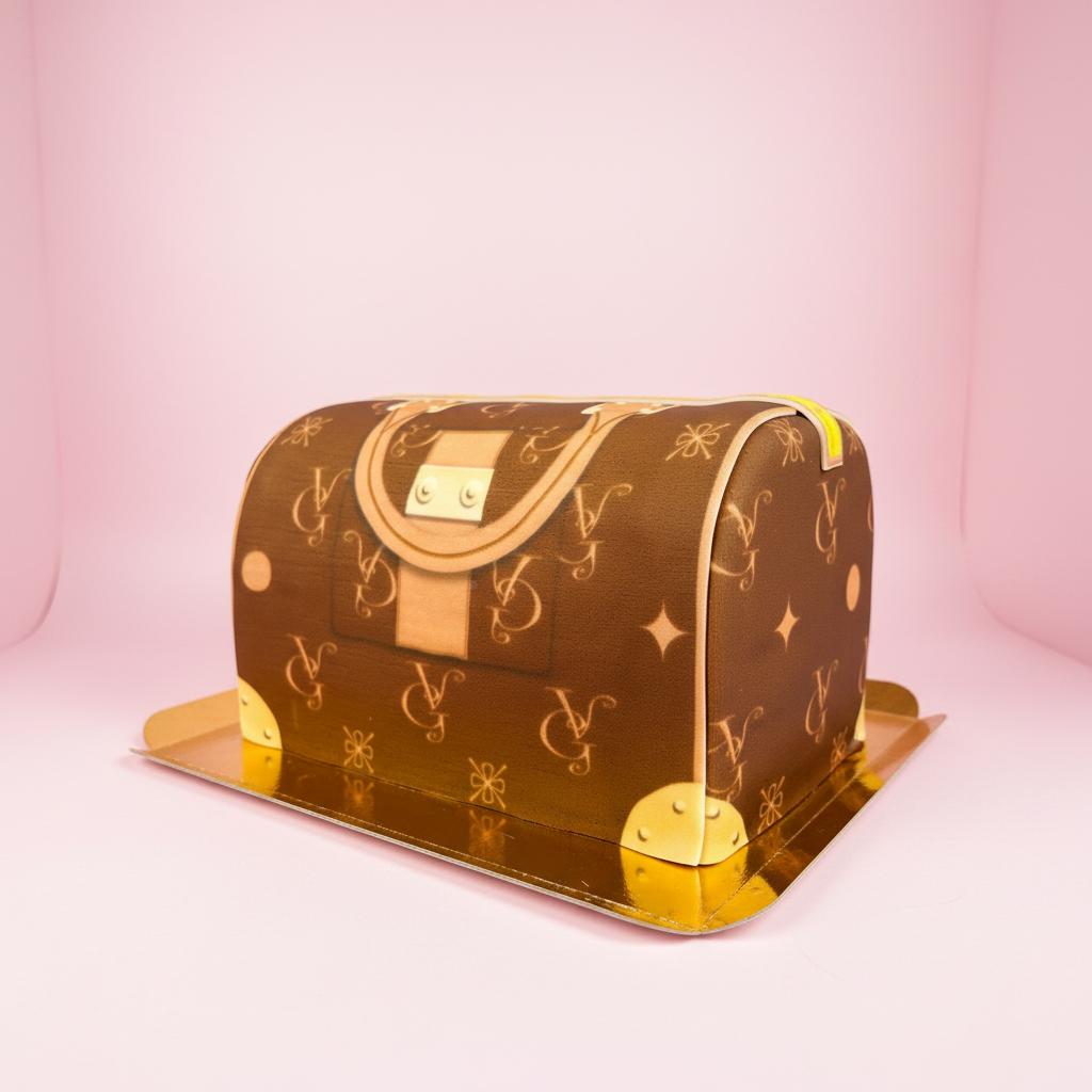 Handväsktårta VG, Brun med beiga detaljer