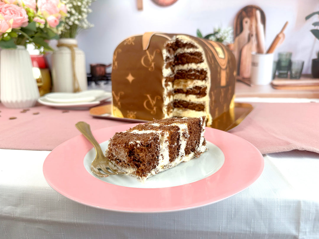 Handväsktårta VG, Brun med beiga detaljer