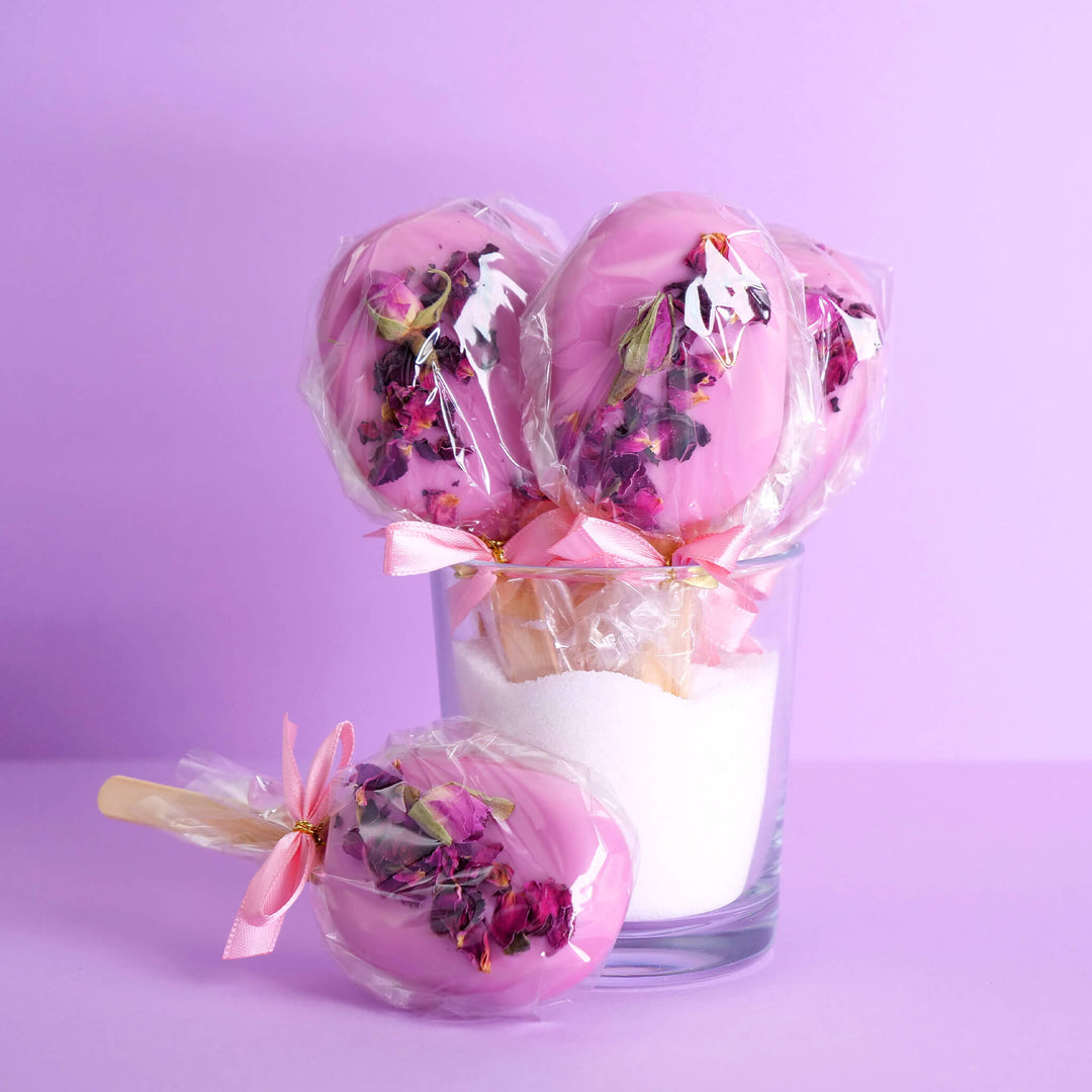 Rosa Cake-Popsicles med Rosdekoration (10 st)