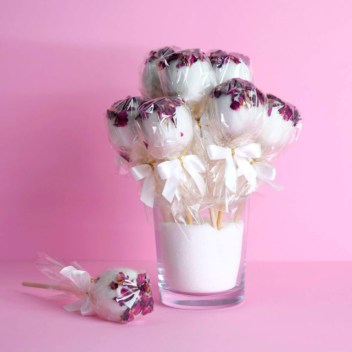 Vita Cake-Pops med Rosdekoration (12 st)