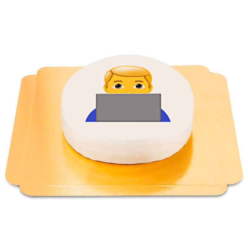 Emoji-tårta med pojke vid dator