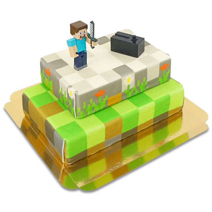 Minecraft® figurer på spelvärldstårta i två våningar