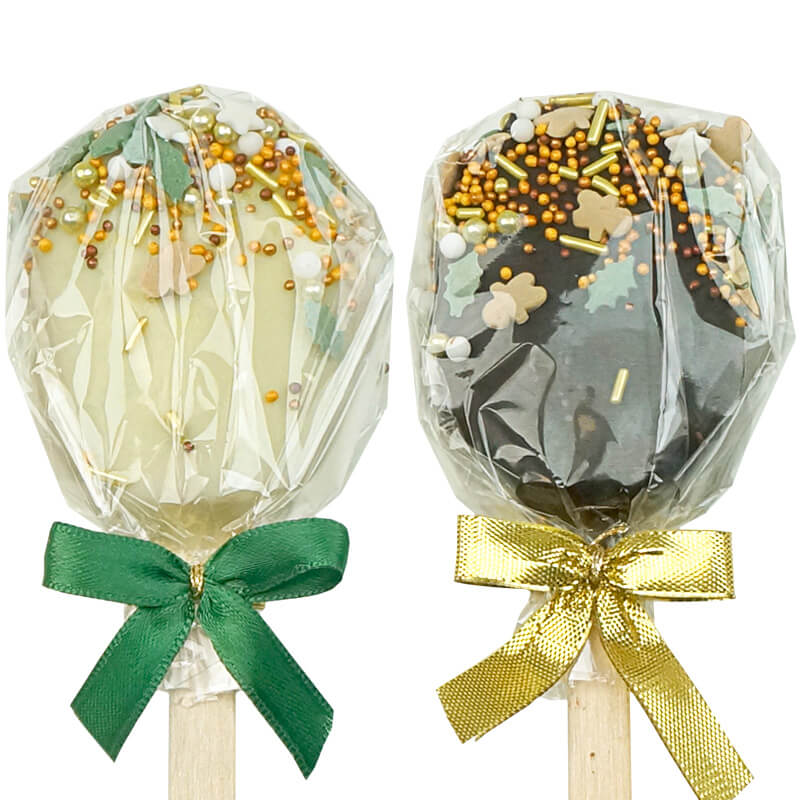 Weihnachts-Cake-Popsicle mit gold-grünen Streuseln (10 Stück)